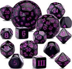 15 Pieces Complete Polyhedral Dice Set D3-D100 (Black & Purple)